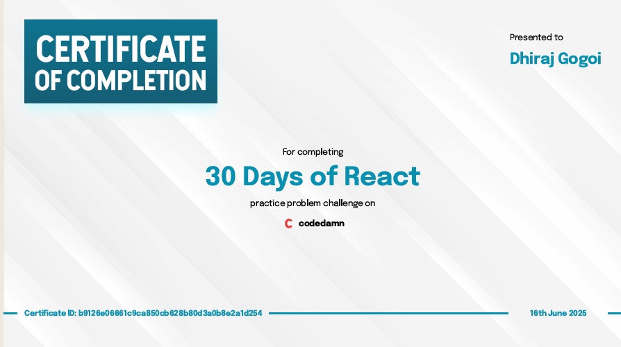 React 30 Days of Code Certificate