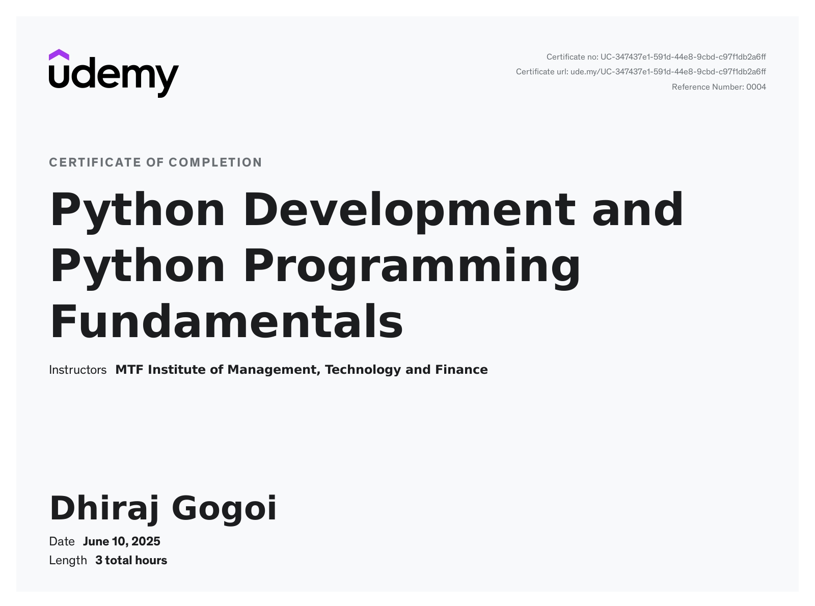 Python Programming Certificate  
